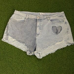 Trendy Light Blue Jean Shorts with Heart Accent